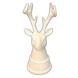 Male Deer Head With Antlers Statue Bookend White Resin 8” Tall